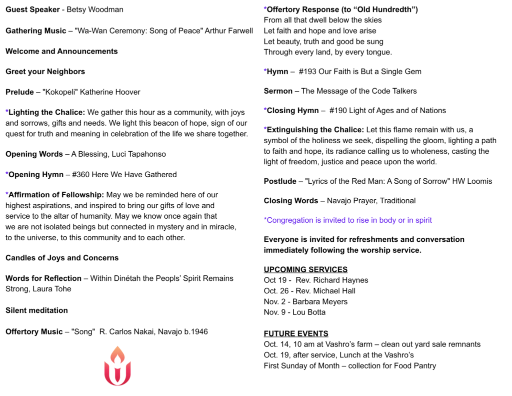 October 12 Sunday Order of Service