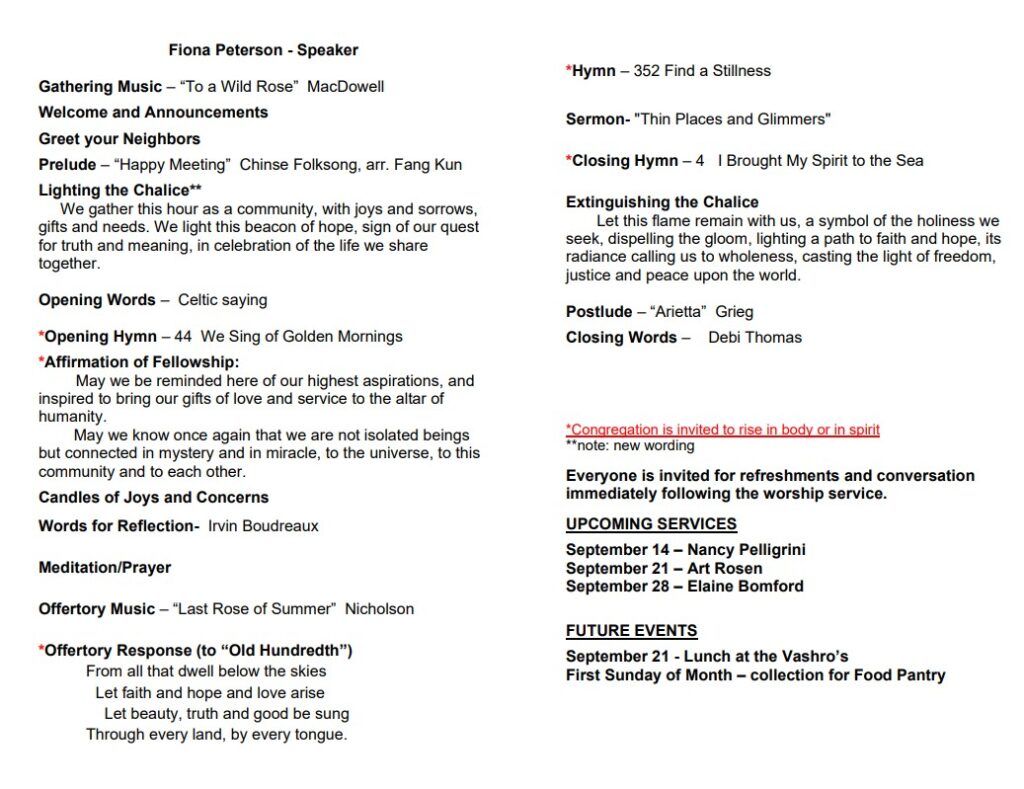 Order of Service for September 7, 2025