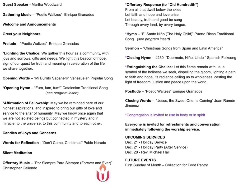 KUUF Sunday Order of Service