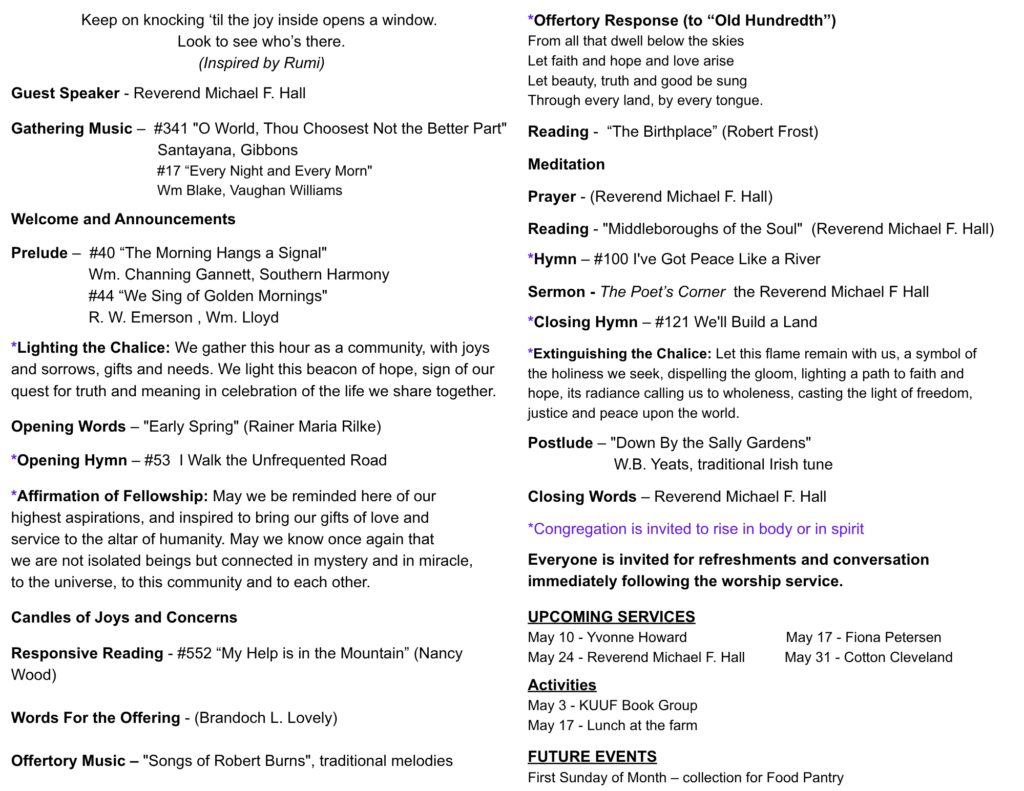 KUUF Order of Service