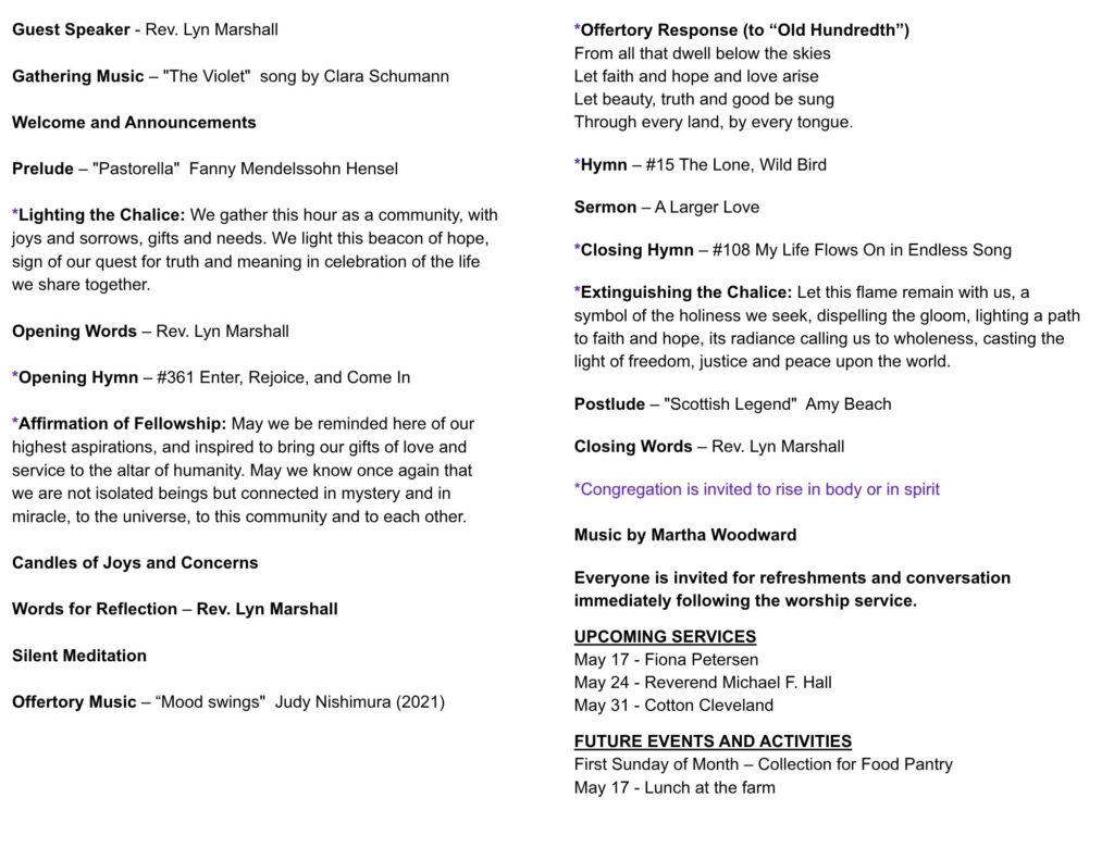 KUUF Sunday Order of Service