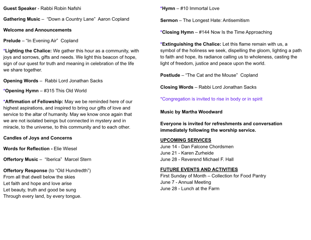 KUUF Sunday Order of Service